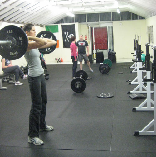 Sinead in the middle of the barbell complex, Ross working hard as usual...